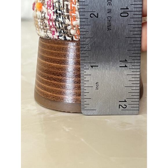 Tory Burch Pink Cream Gold Tweed Wooden Block Heel Georgia Pump Womens 7 US - Picture 13 of 14